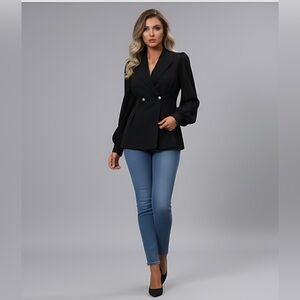 Black Shawl Collar Sheer Sleeve Blazer